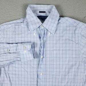 Tommy Hilfiger Shirt Mens 14.5 Blue Plaid Dress Button Up Long Sleeve
